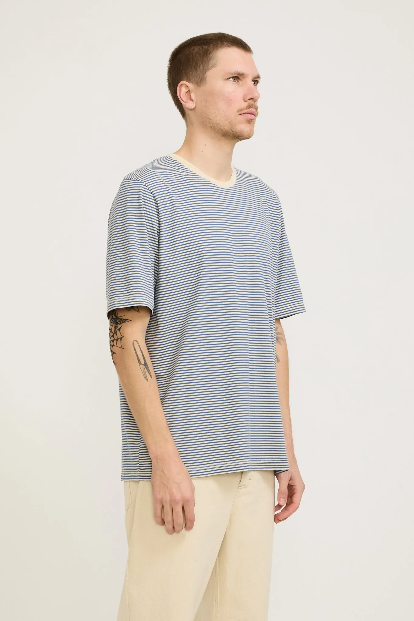 1X1 Stripe Tee Cobalt Ecru