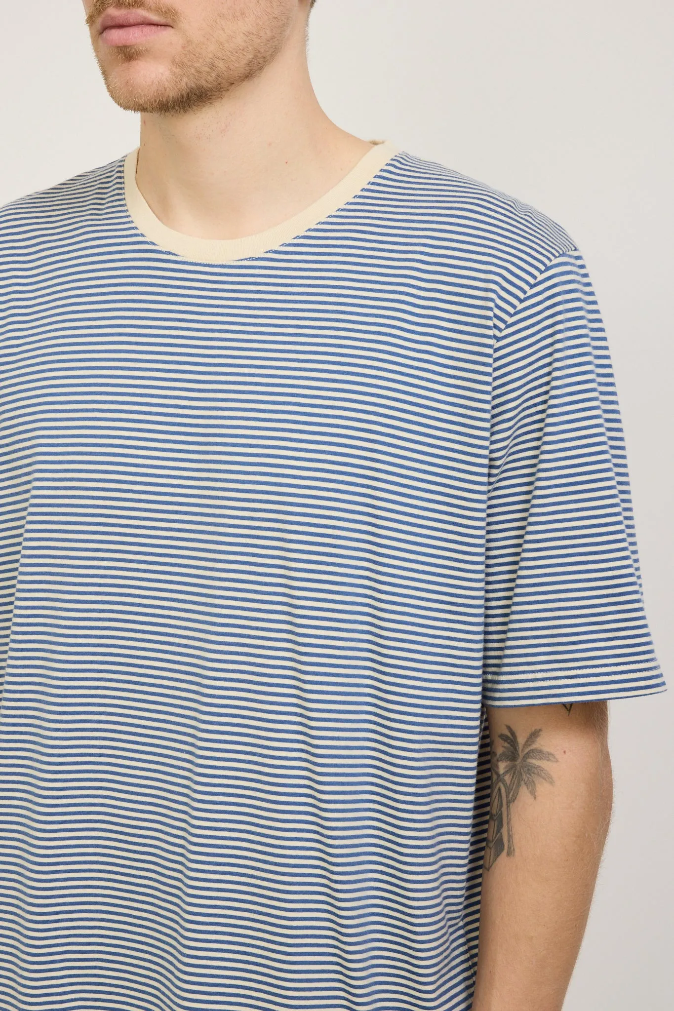 1X1 Stripe Tee Cobalt Ecru