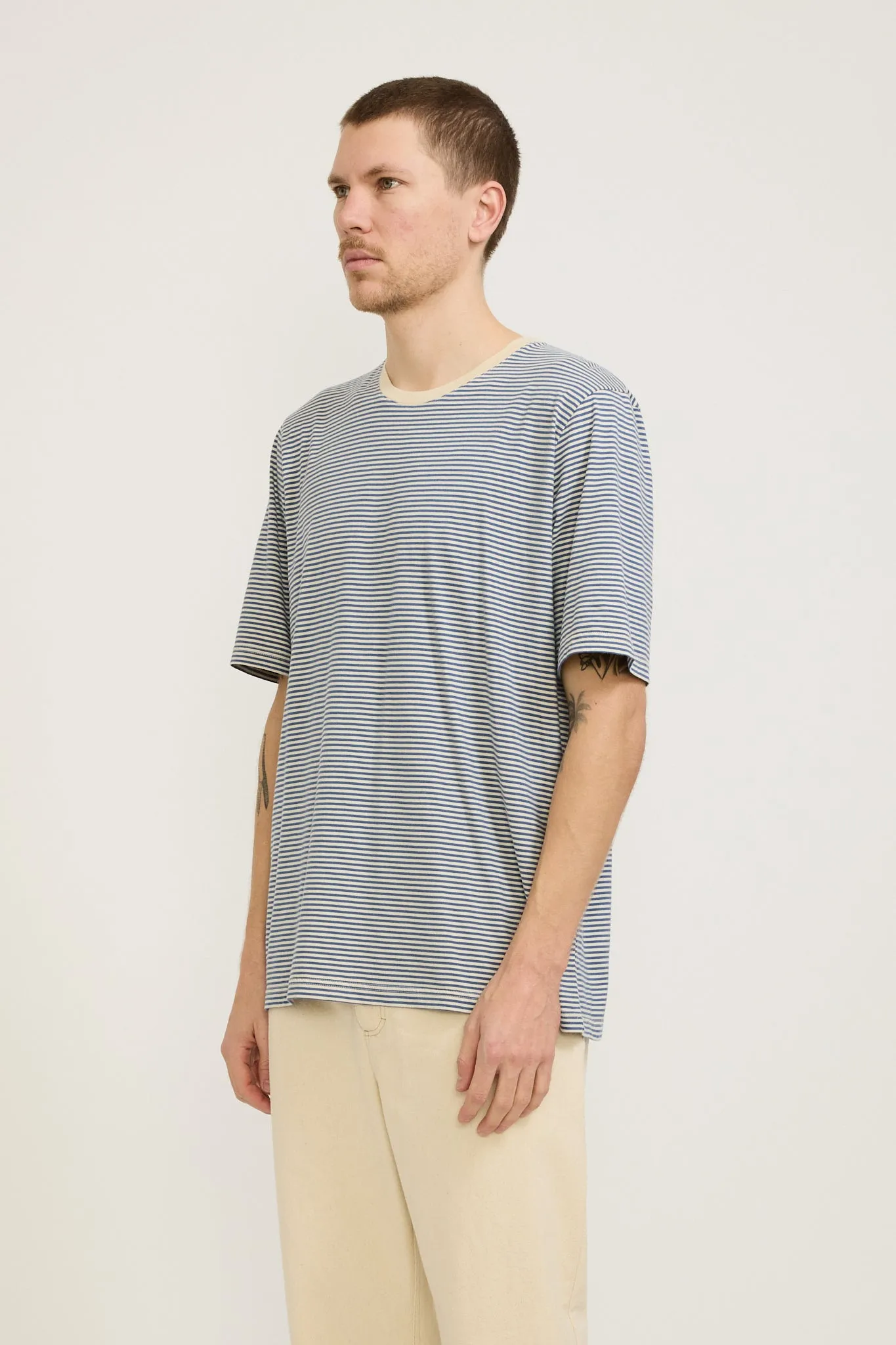 1X1 Stripe Tee Cobalt Ecru