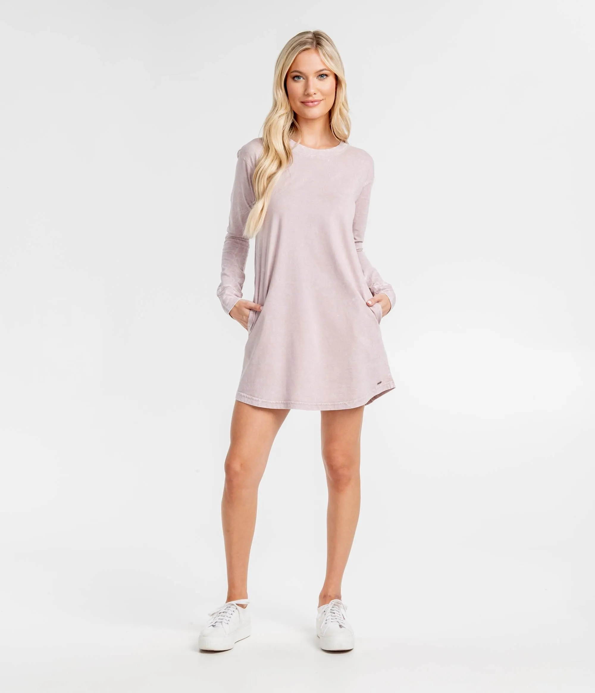 Acid Wash Tee Dress LS - Mauve Shadows