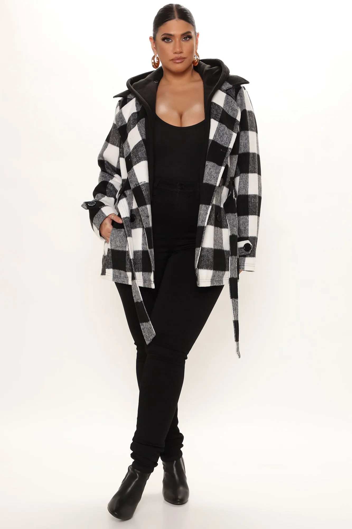 Always On The Go Plaid Jacket - Black/White