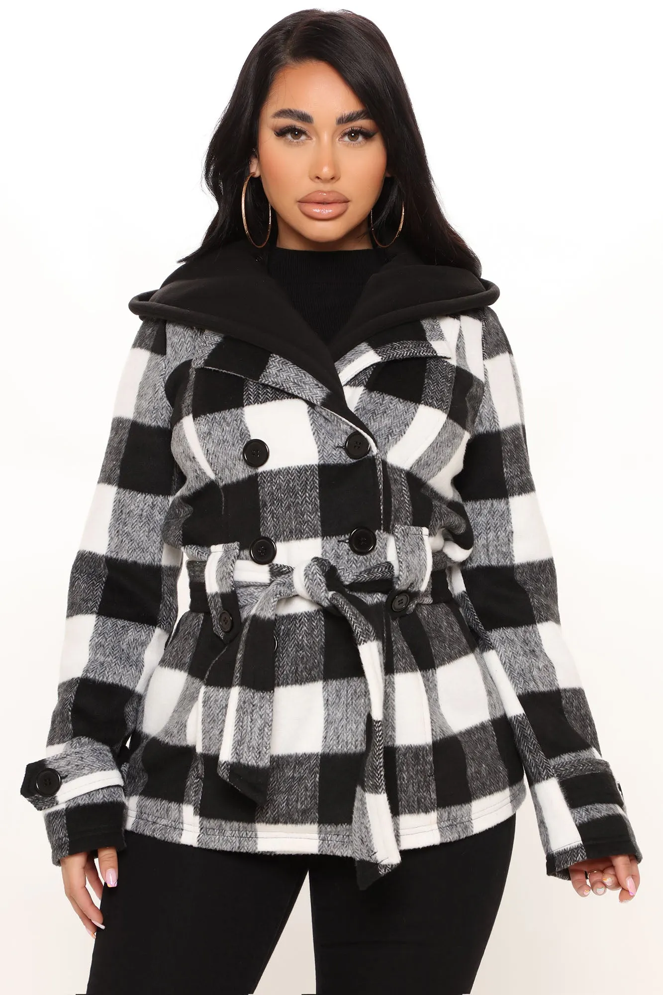 Always On The Go Plaid Jacket - Black/White