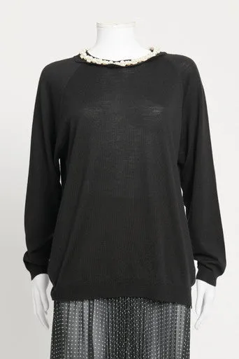 Black Crewneck Faux-Pearl Preowned Jumper