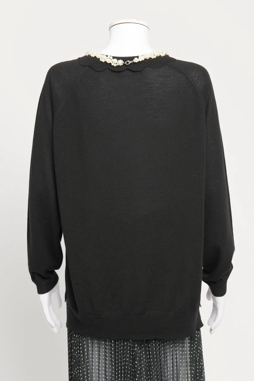 Black Crewneck Faux-Pearl Preowned Jumper