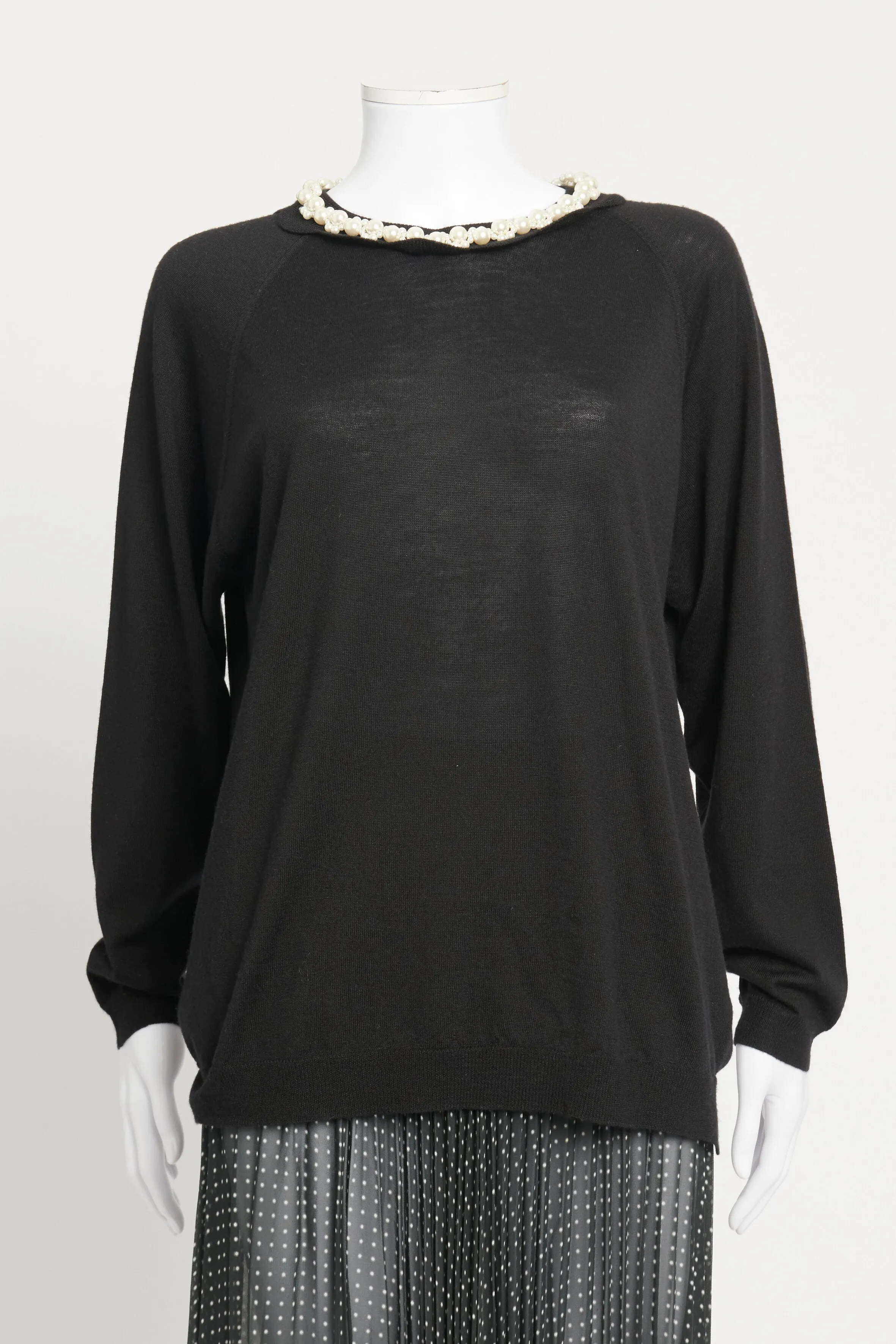 Black Crewneck Faux-Pearl Preowned Jumper