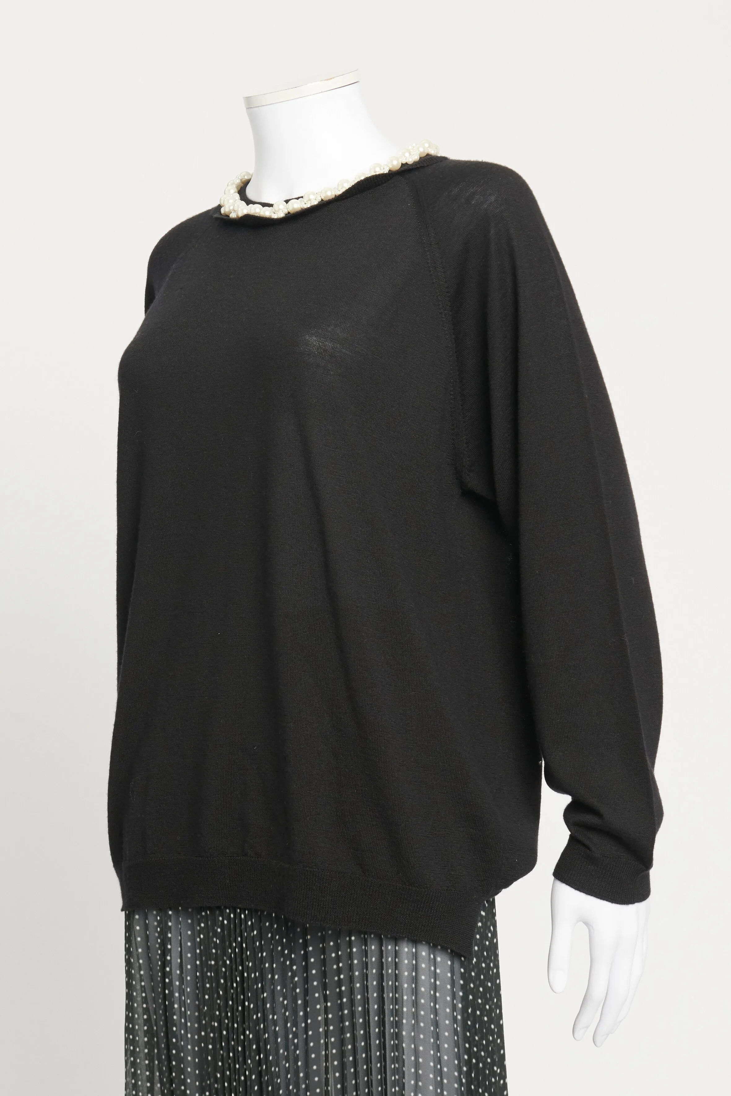 Black Crewneck Faux-Pearl Preowned Jumper