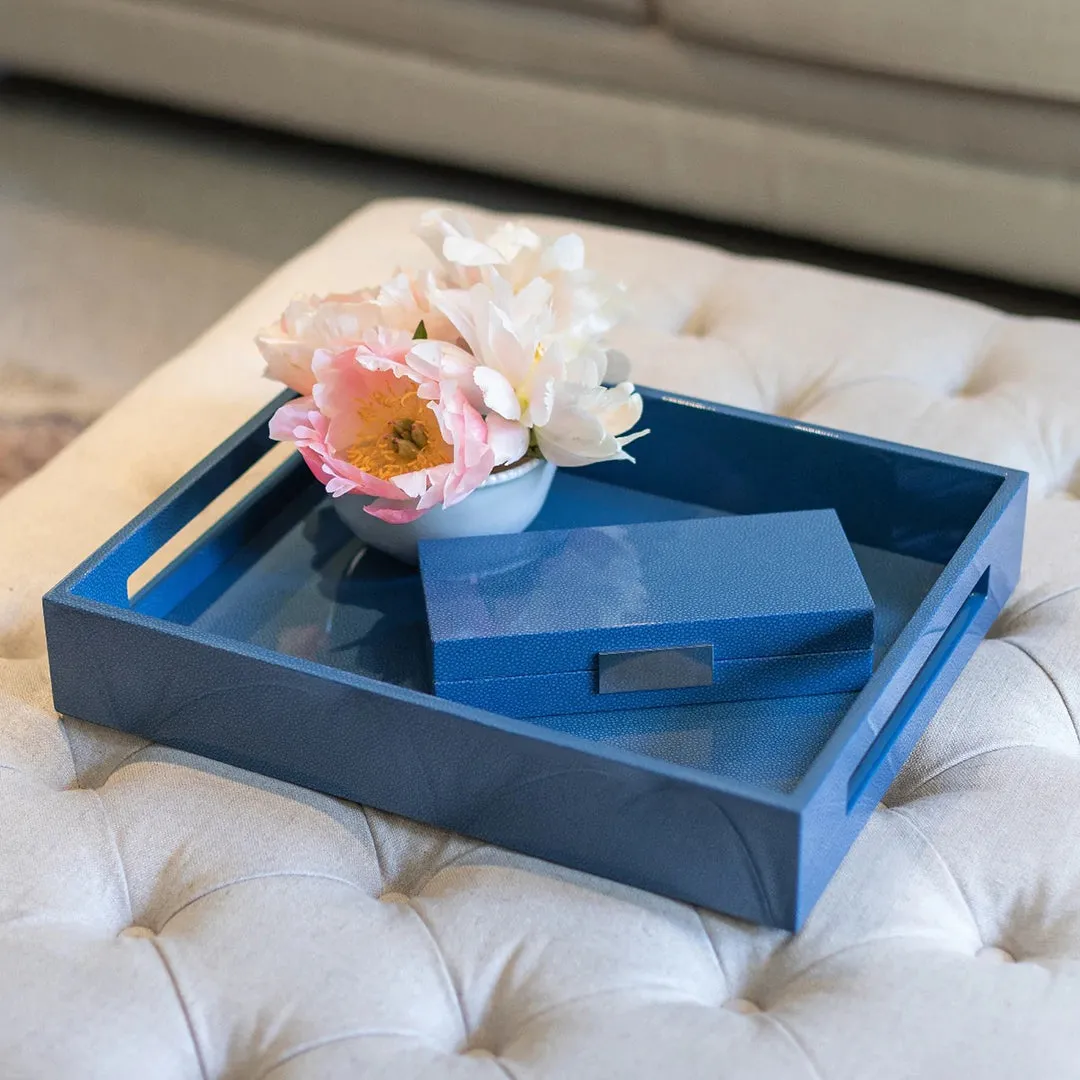 Blue Shagreen & Silver Plated Trim Jewelry Box