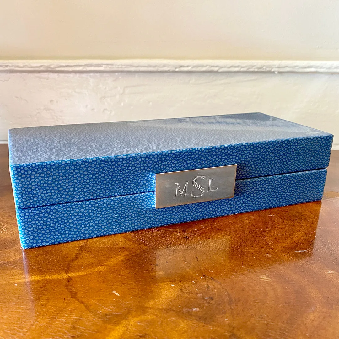 Blue Shagreen & Silver Plated Trim Jewelry Box