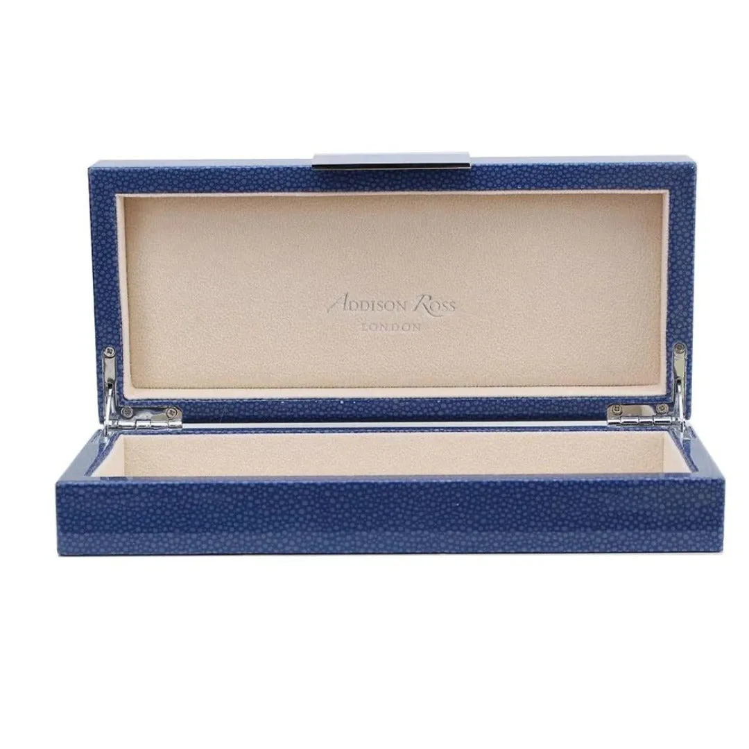 Blue Shagreen & Silver Plated Trim Jewelry Box