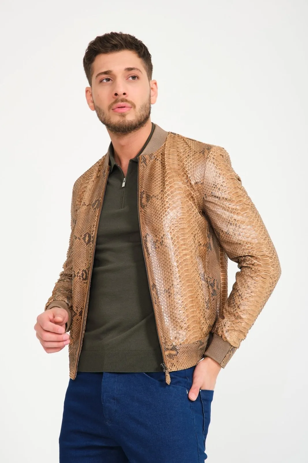 Brown Python Leather Jacket