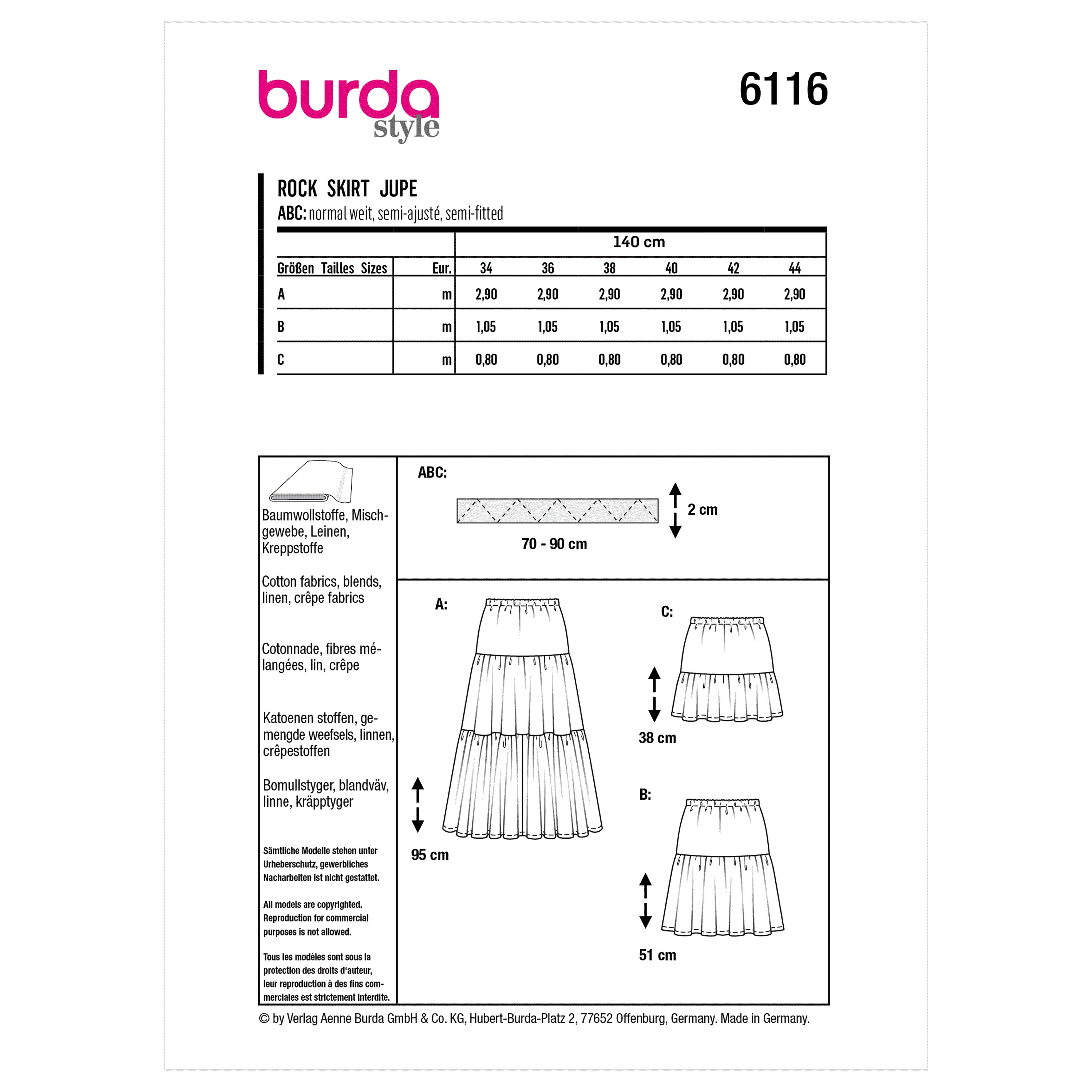 Burda Pattern 6116 Misses' Skirt