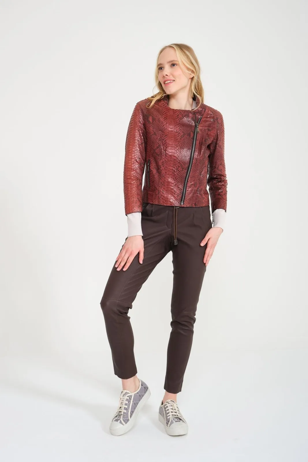 Burgundy Python Leather Jacket