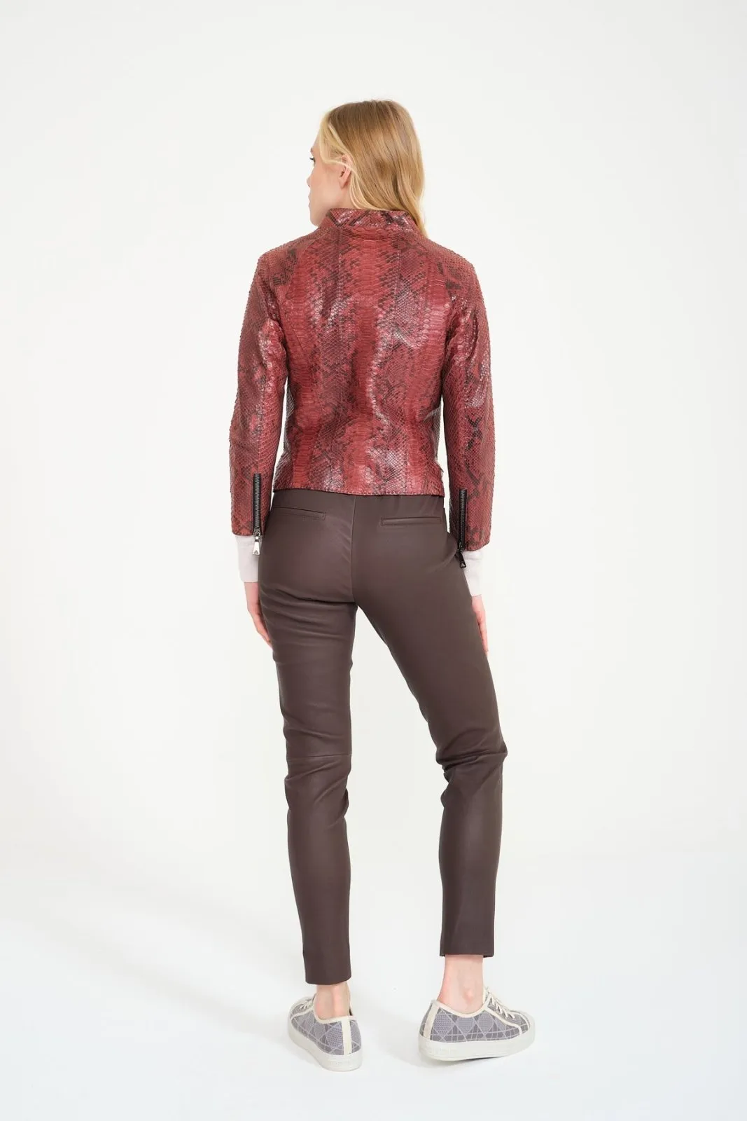 Burgundy Python Leather Jacket