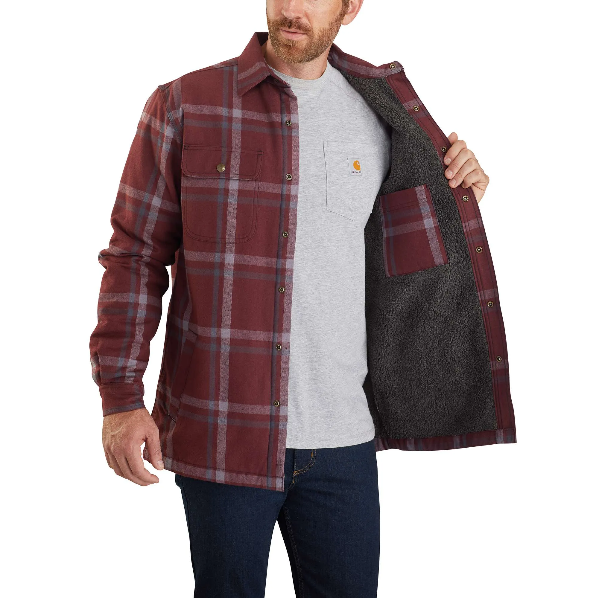 Carhartt® Relaxed Fit Flannel Sherpa-Lined Snap-Front Plaid Shirt Jac