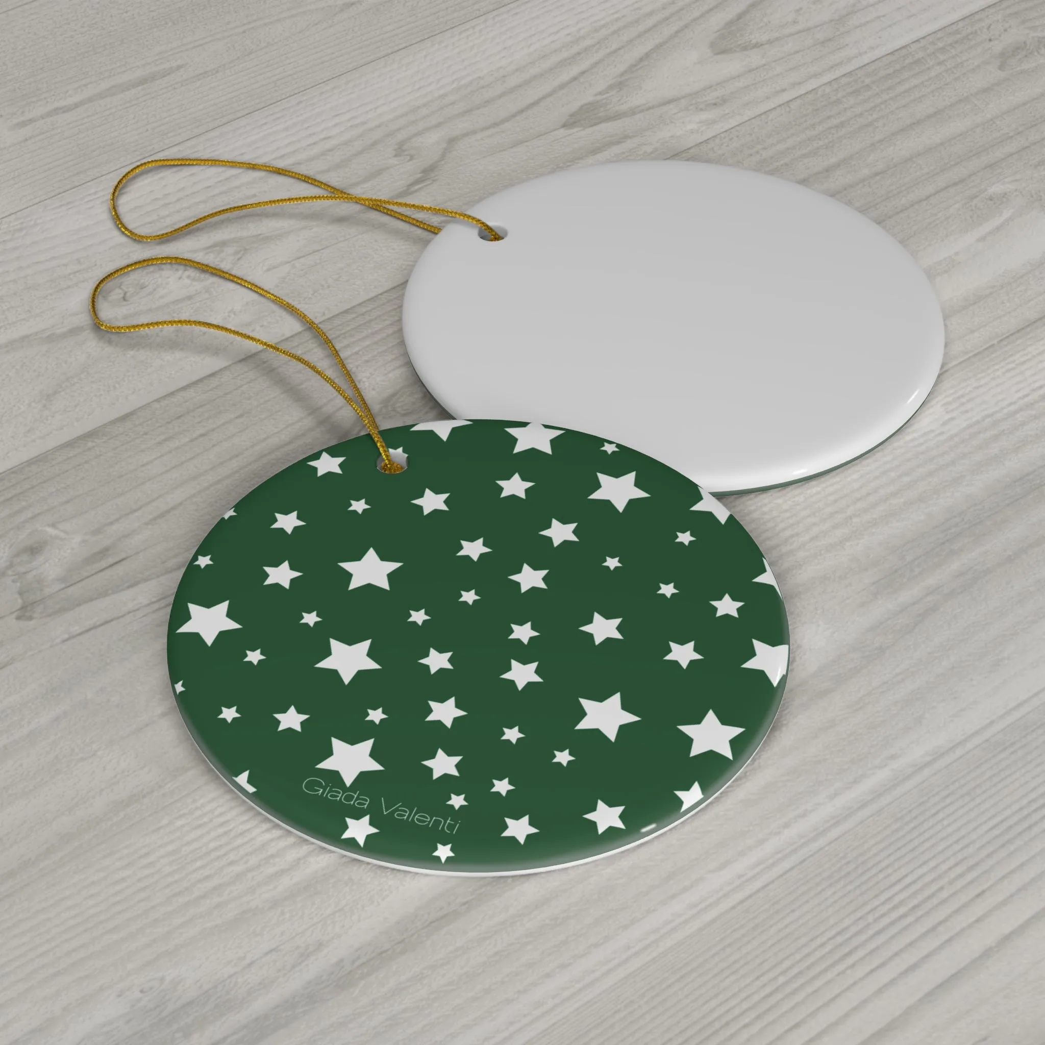 Ceramic Ornament with Italian Design print | Green White Stars  | Giada Valenti Collection