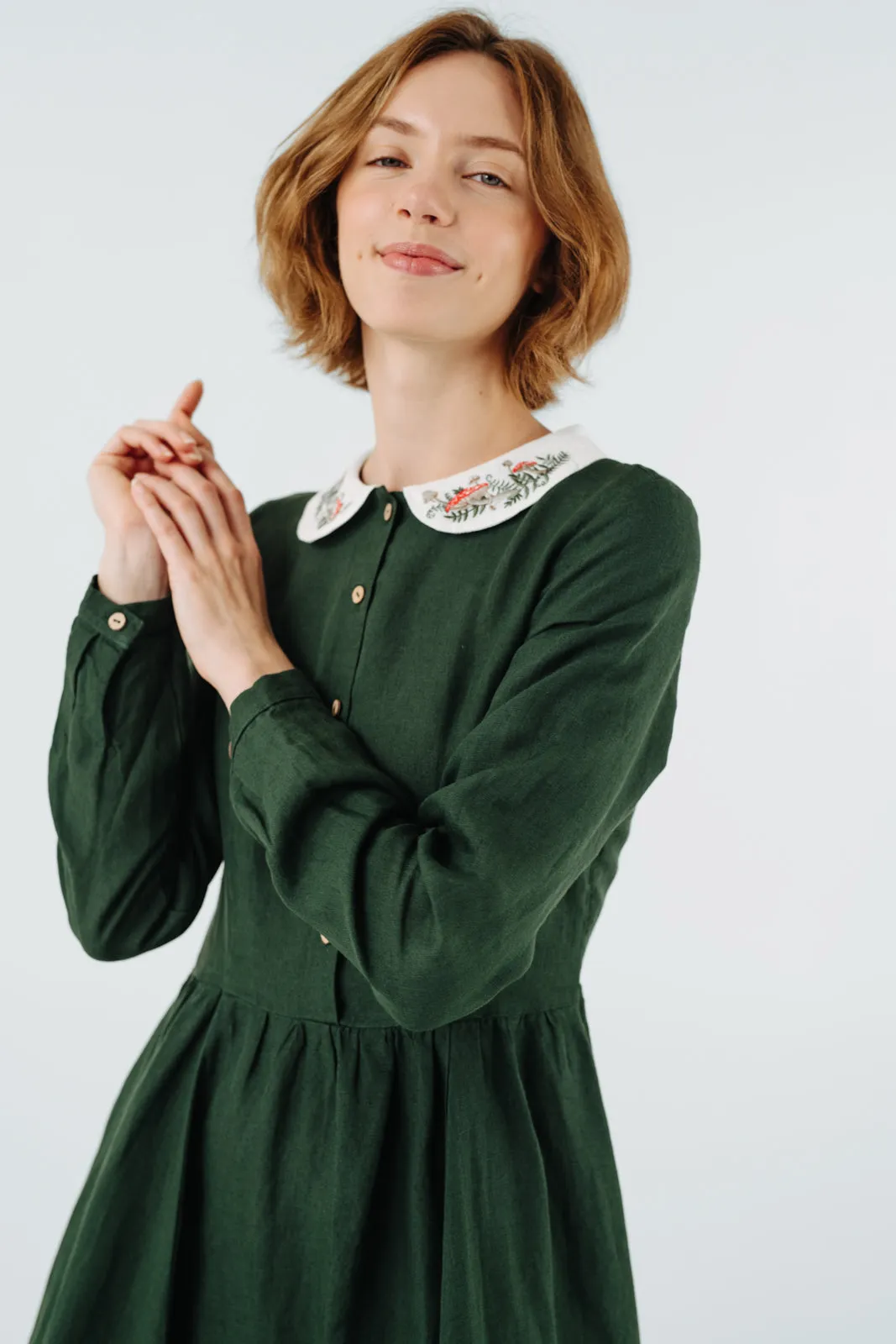 Classic Dress with Embroidered Wildwood Collar, Long Sleeve