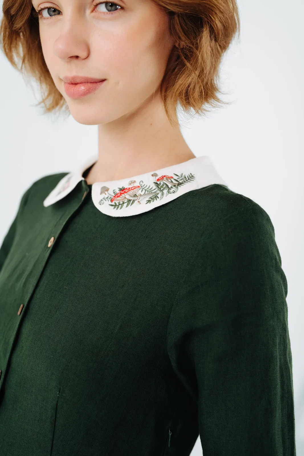 Classic Dress with Embroidered Wildwood Collar, Long Sleeve