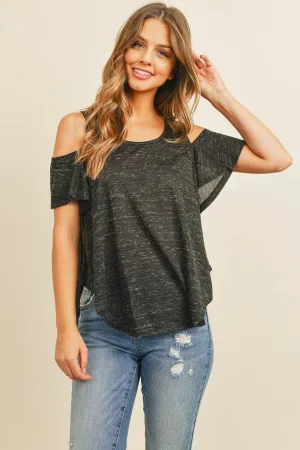 cold shoulder scoop neck curved hem top