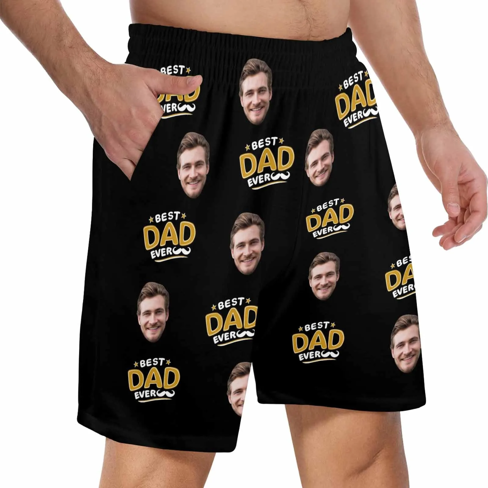 Custom Face Men's Pajama Shorts Personalized Best Dad Sleepwear Shorts