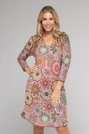 Doily Print 3/4 Sleeve Jersey Shift Dress