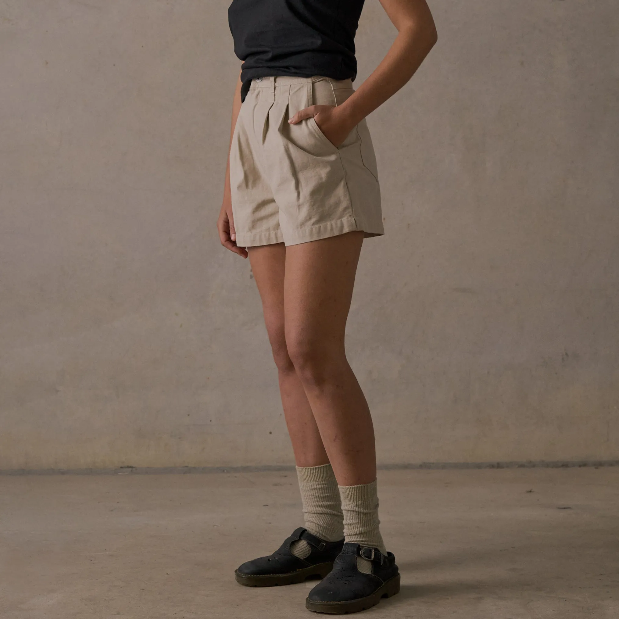 Double Pleated Twill Shorts