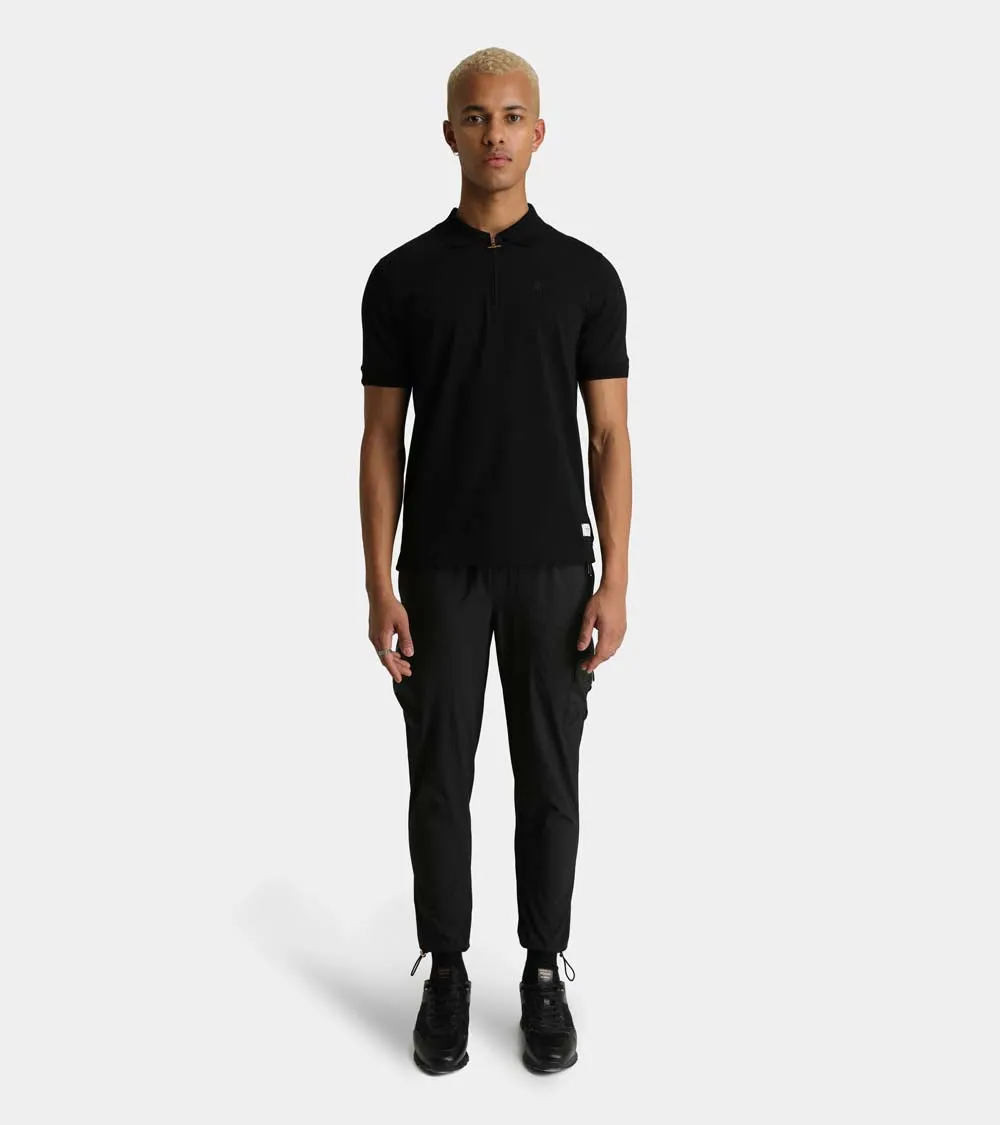 Embroidered Zip Polo | Black AHTA231-05