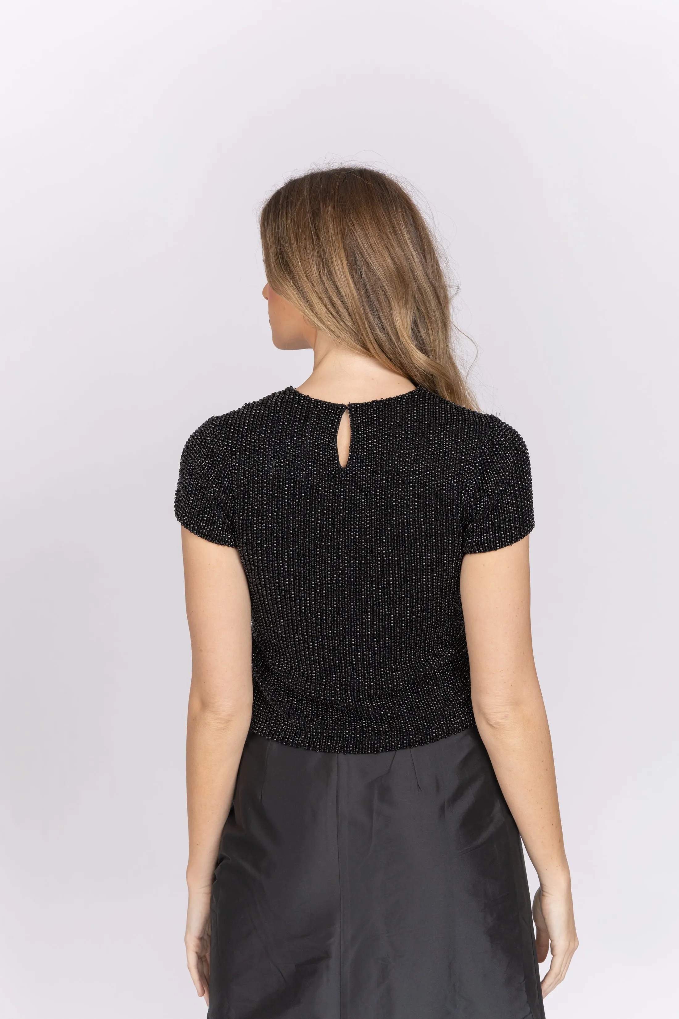 Emily Shalant Pearl Encrusted Short Sleeve Tee in Black