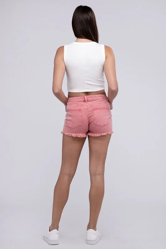 Explore More Collection - Acid Washed Frayed Cutoff Hem Shorts