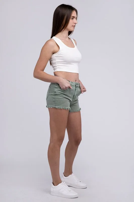 Explore More Collection - Acid Washed Frayed Cutoff Hem Shorts