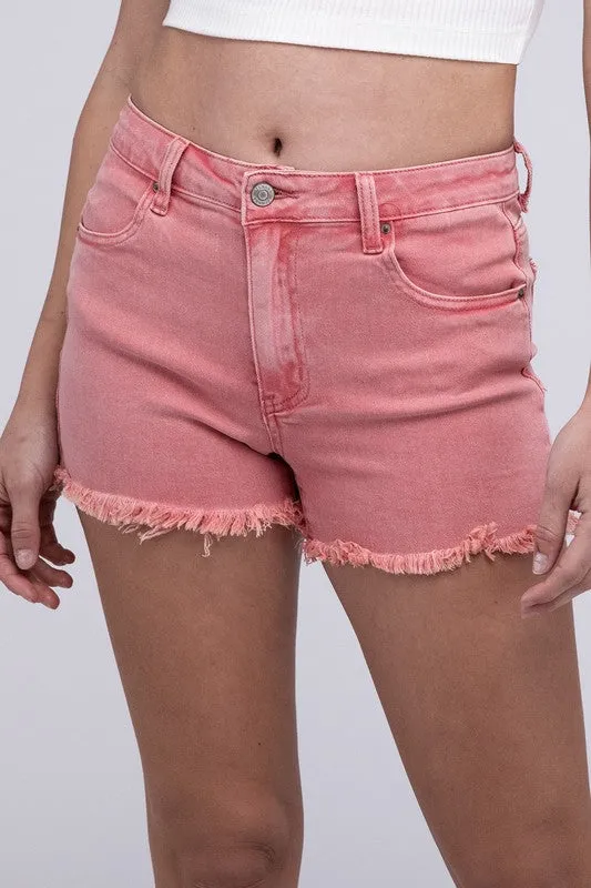 Explore More Collection - Acid Washed Frayed Cutoff Hem Shorts