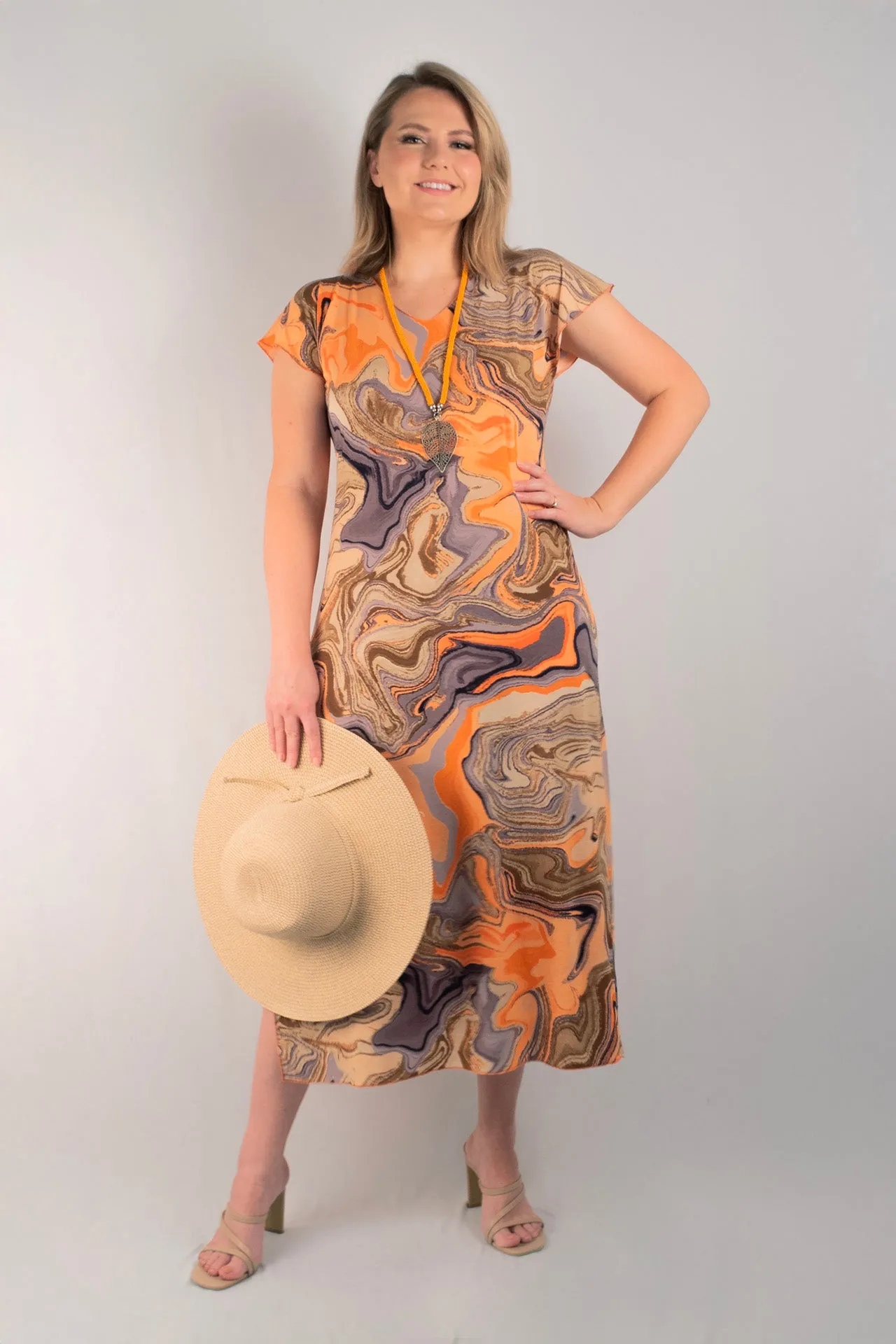 Flow Print Short Sleeve Jersey Maxi Dress