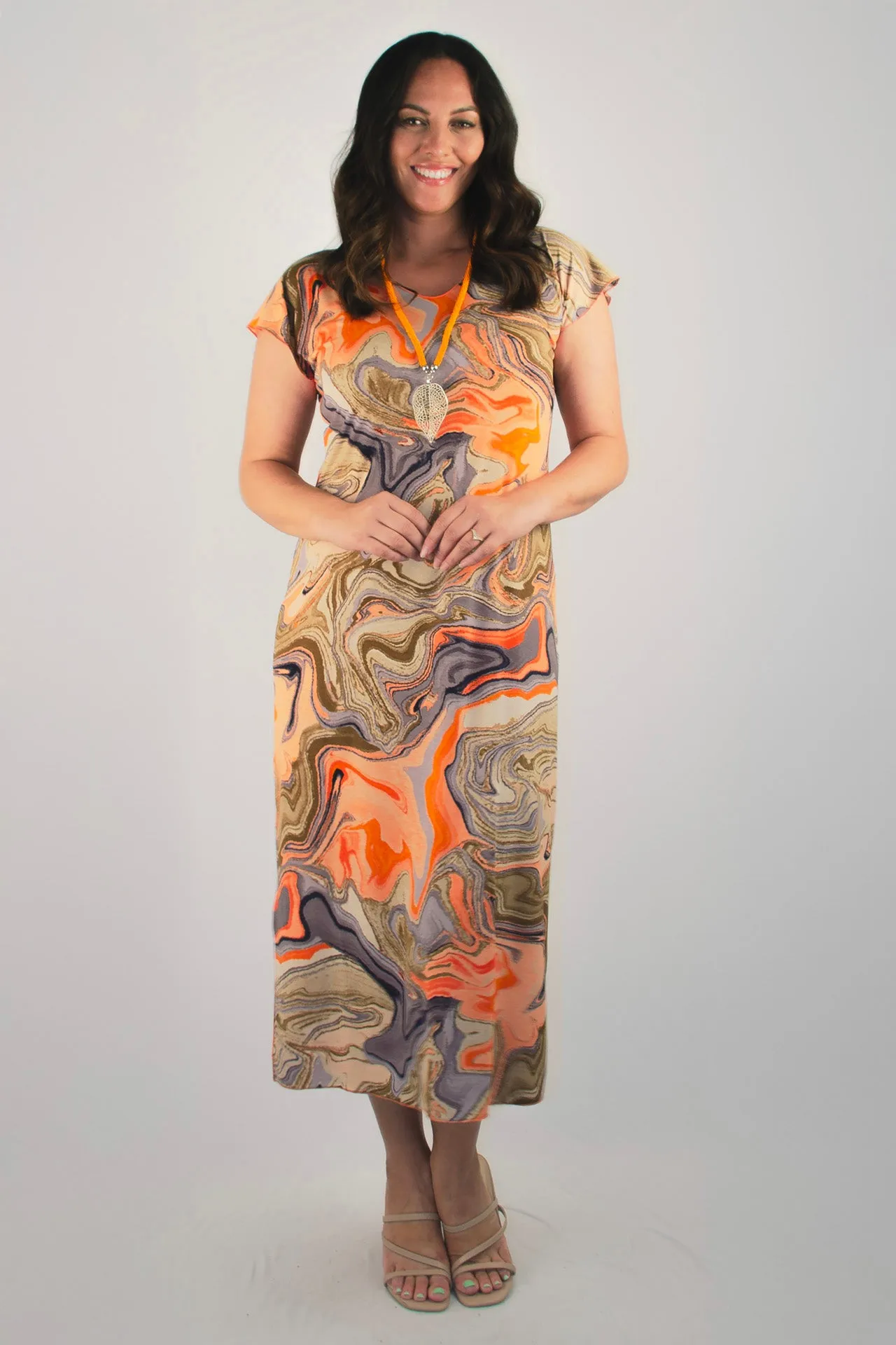 Flow Print Short Sleeve Jersey Maxi Dress