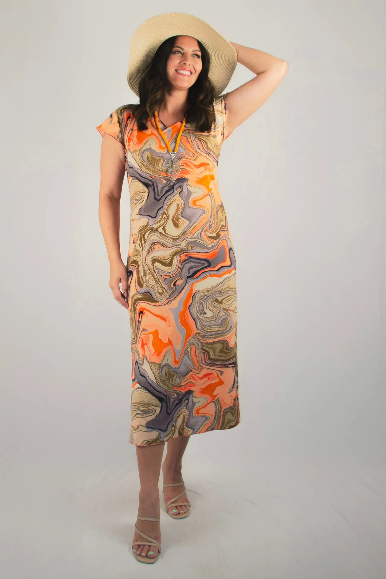 Flow Print Short Sleeve Jersey Maxi Dress