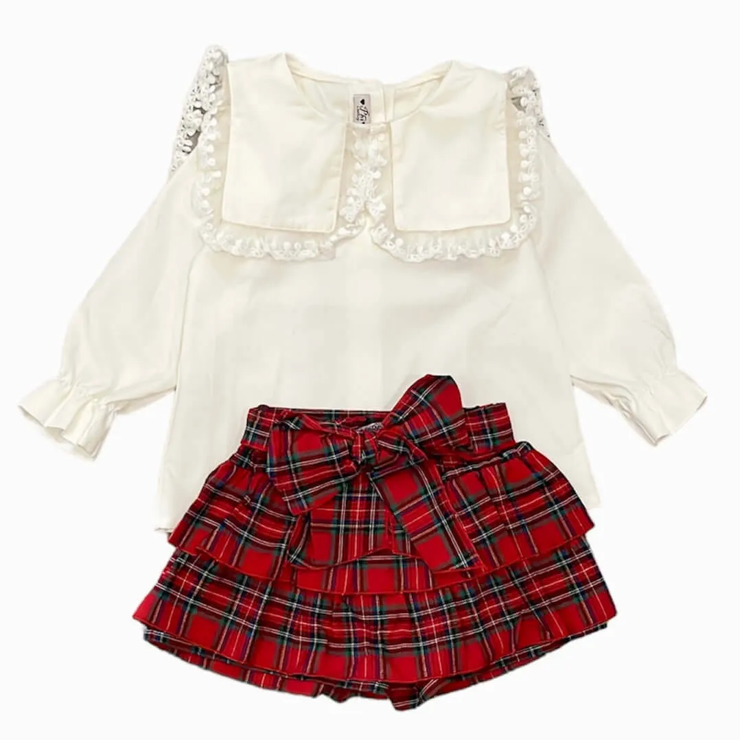 Girls Red Tartan Skort & Blouse