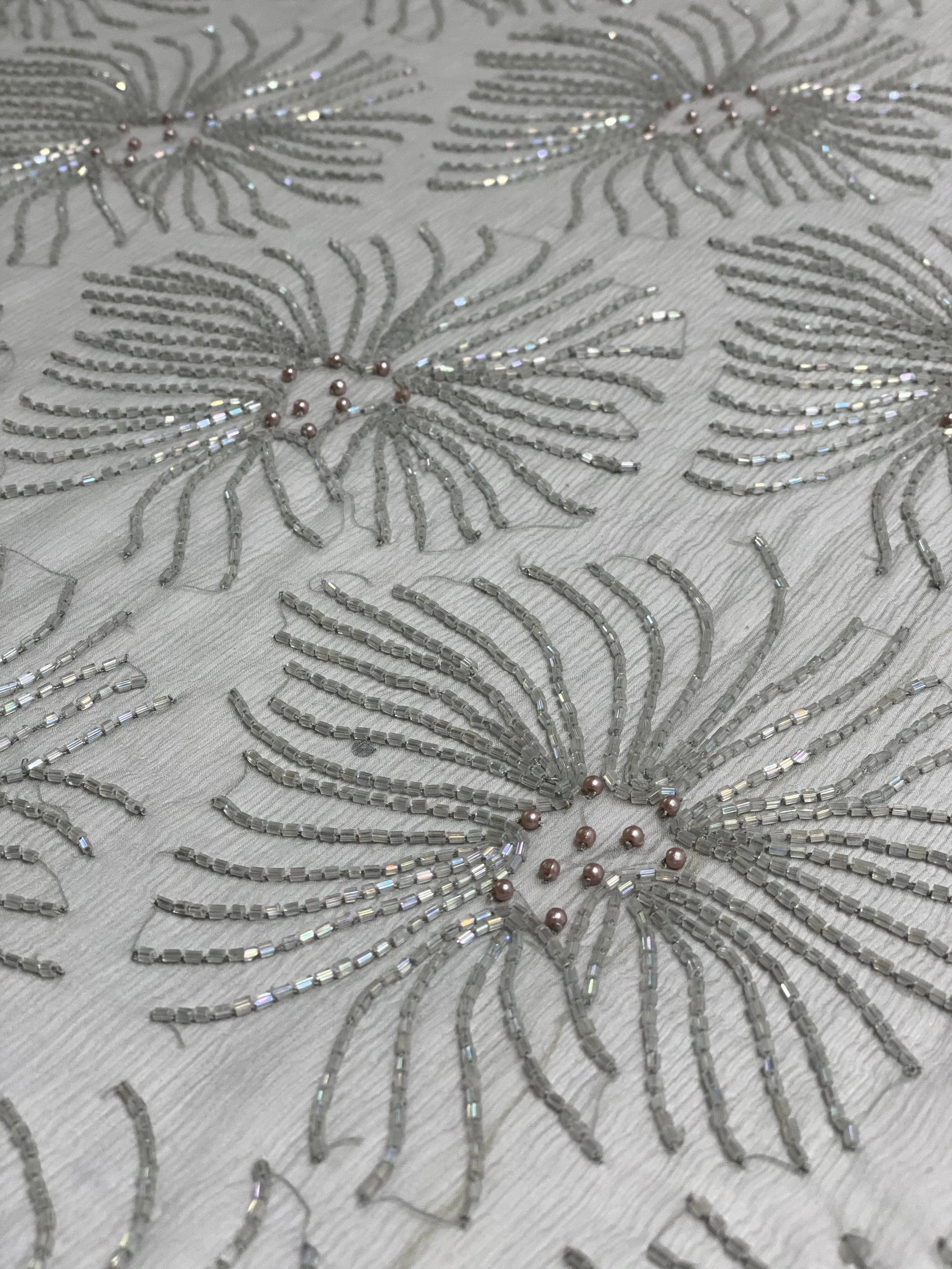 Gray Sequin & Beads On Silk Chiffon JEC-133-4 Fabric