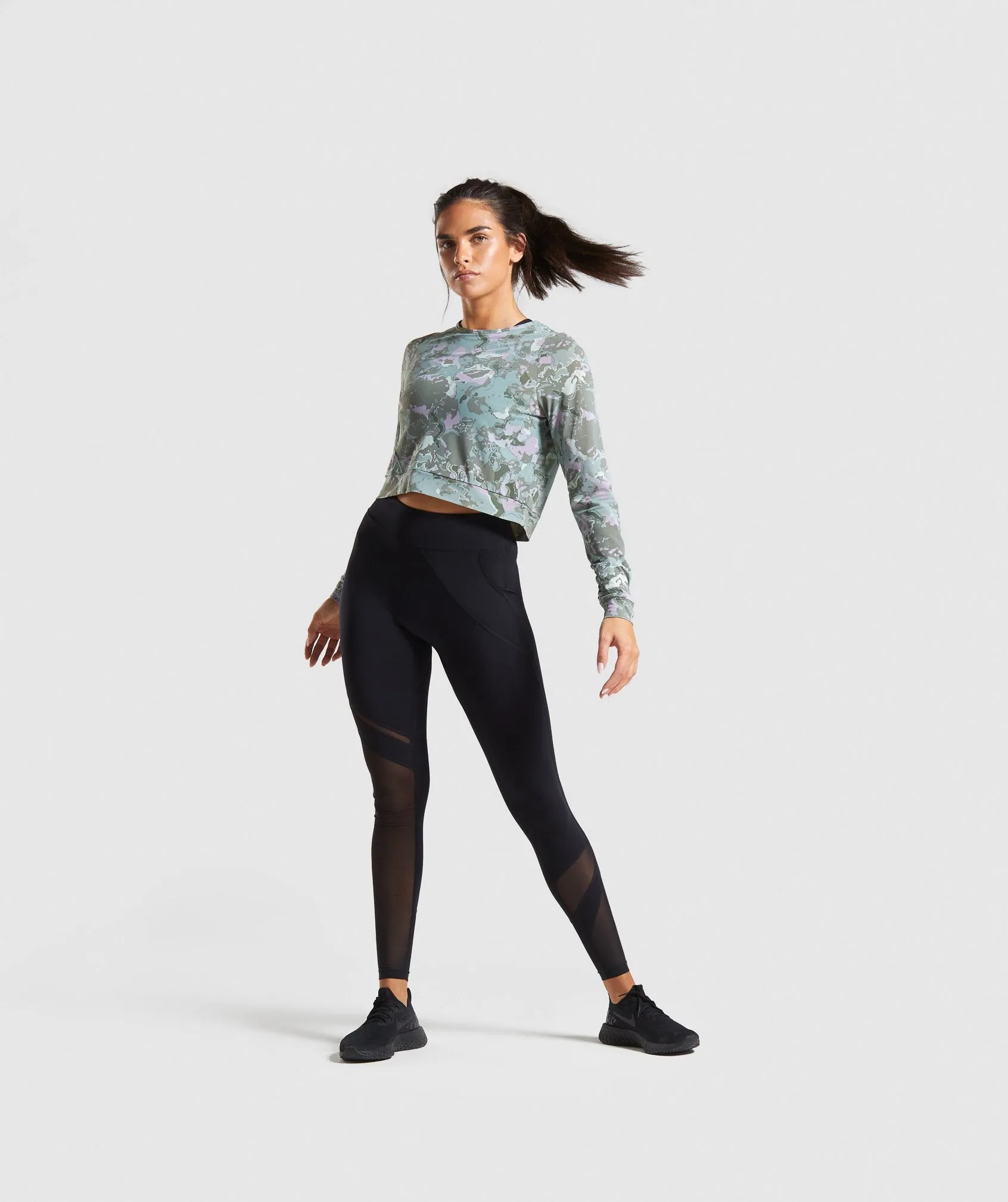 Gymshark Mesh Layer Long Sleeve Top - Light Green