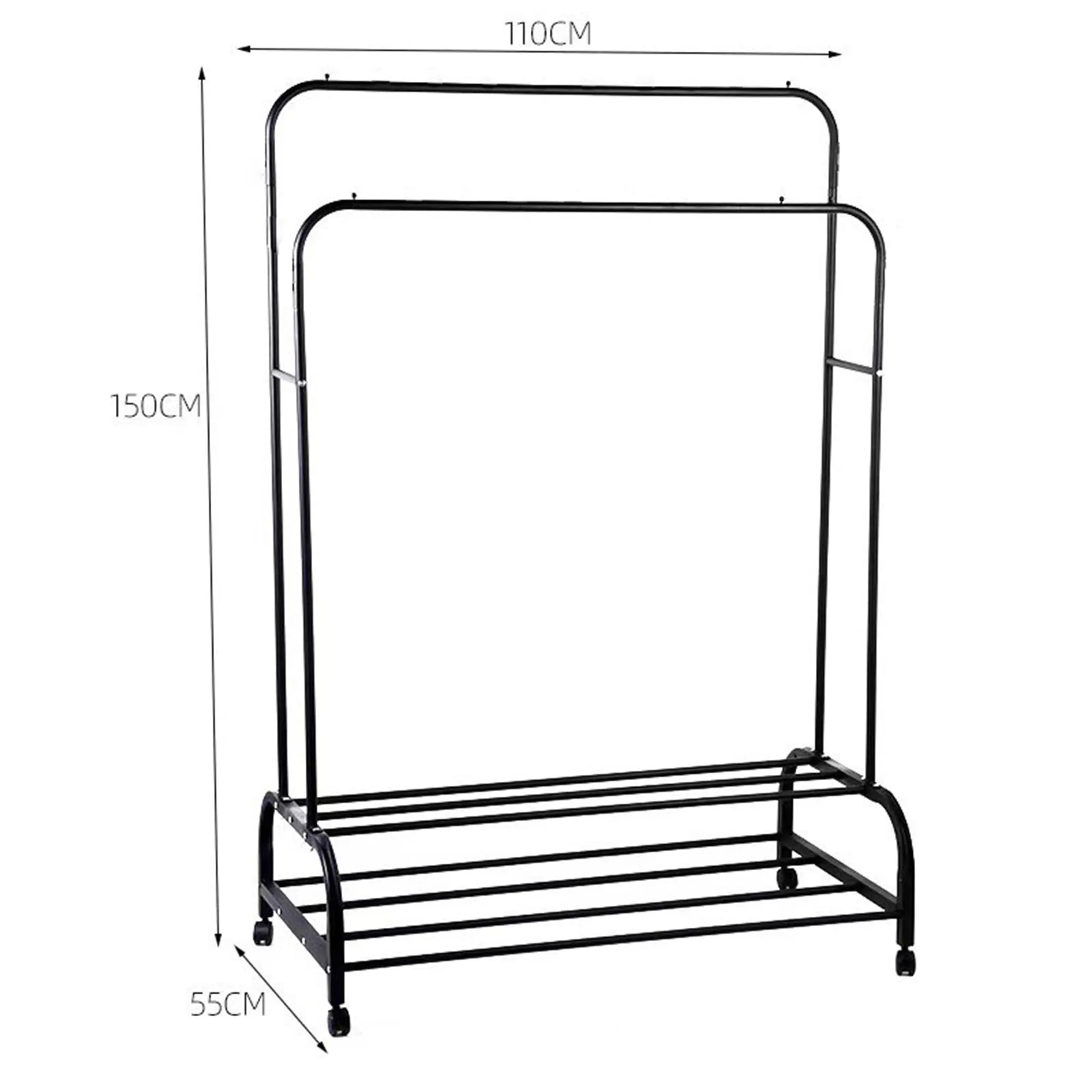 Homestic Double Rod Adjustable Clothing rack | Stainless Steel| Foldable Garment Organiser on Wheels| Rolling Bars|Color-Black| TW602-2BK