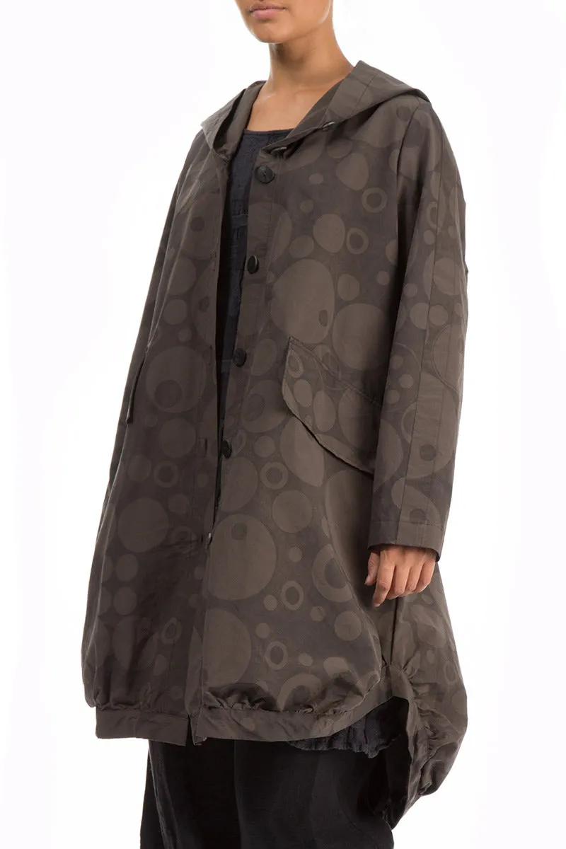 Hooded Bubbles Brown Oversized Trench Jacket