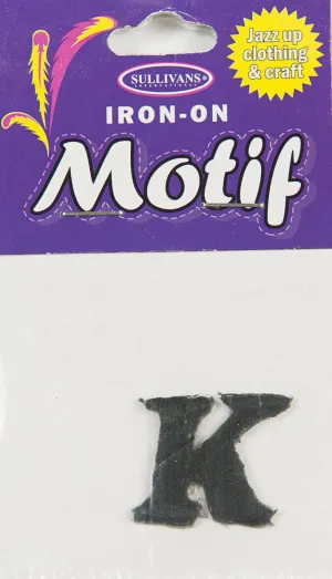 Iron On Motif Letter K, Black - 20mm - Sullivans