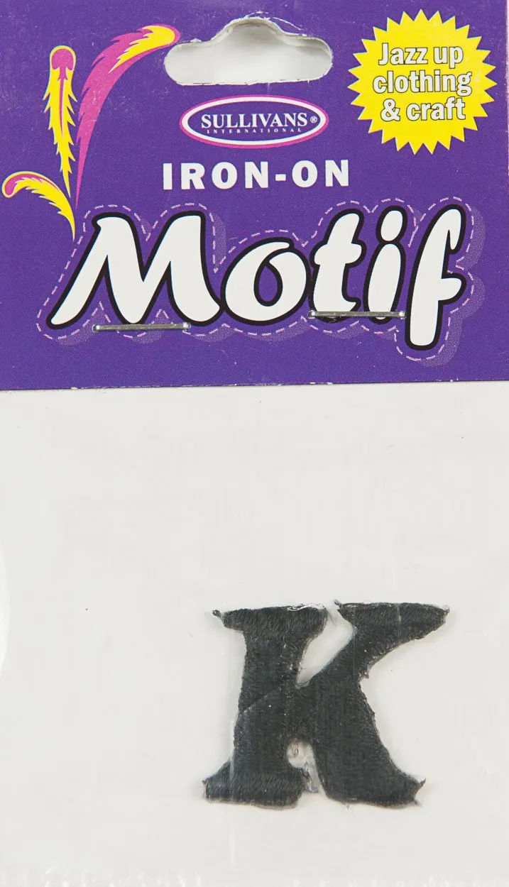 Iron On Motif Letter K, Black - 20mm - Sullivans