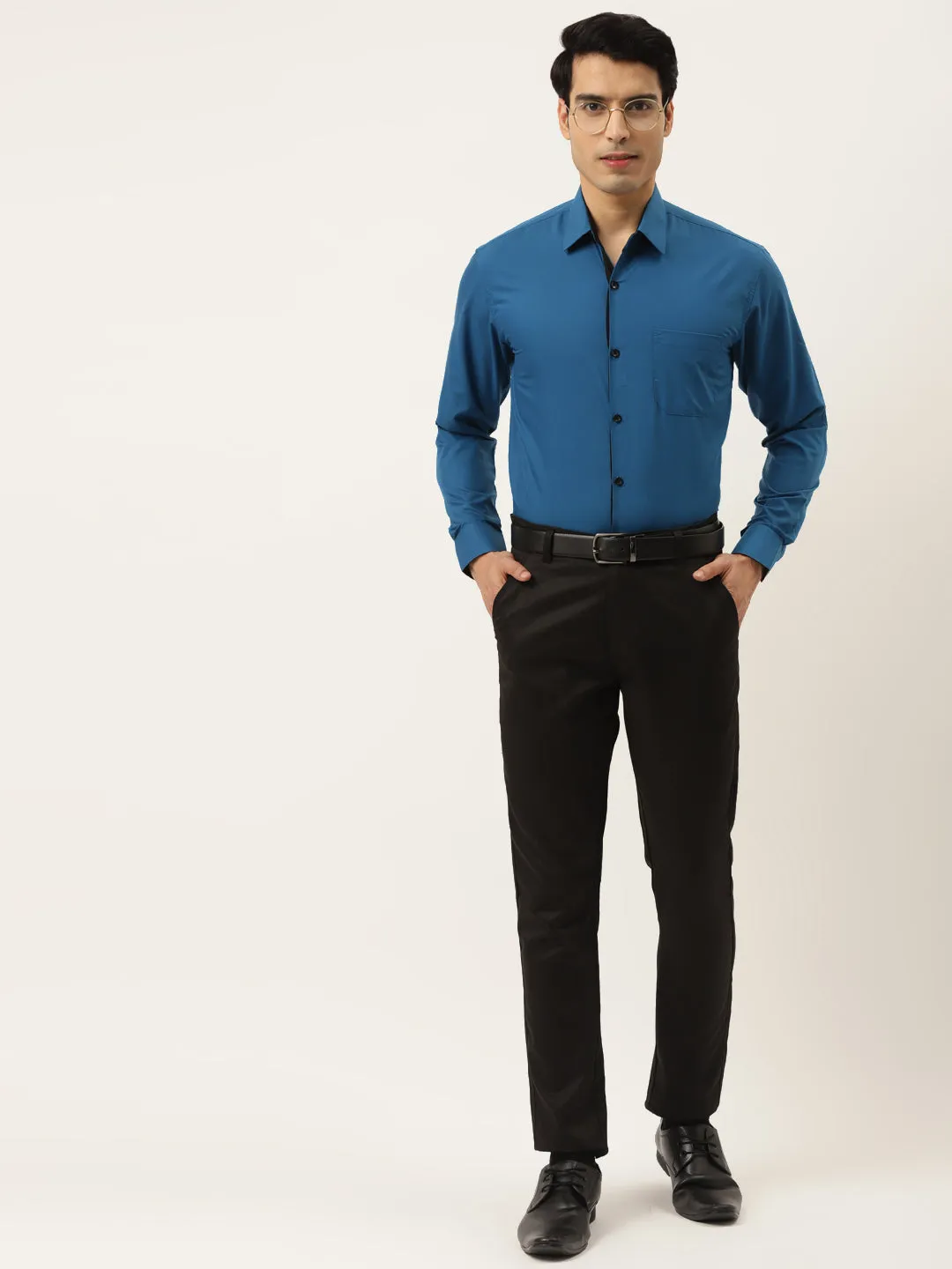 Jashvi Pecock Green Formal Shirt with black detailing