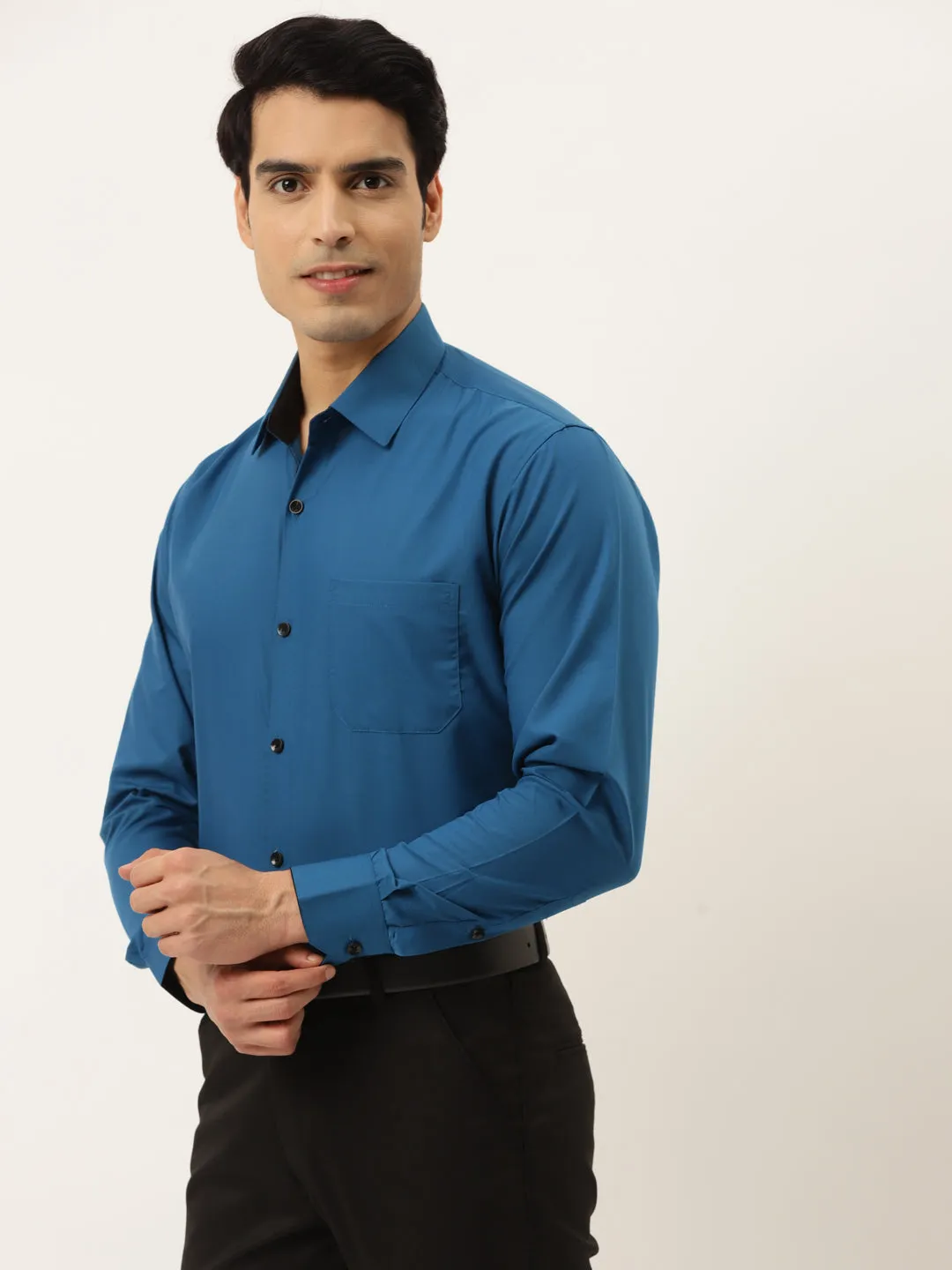 Jashvi Pecock Green Formal Shirt with black detailing