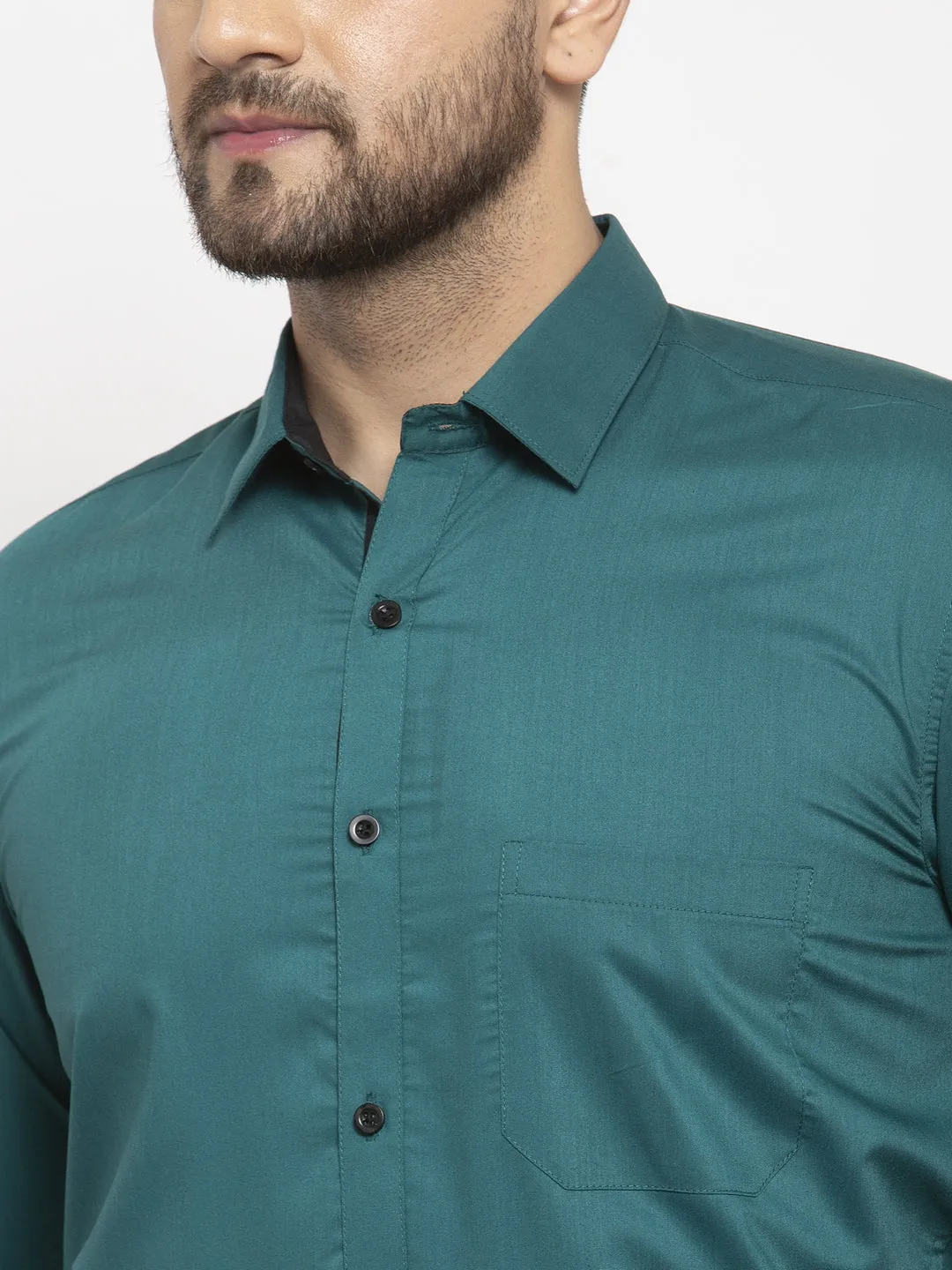 Jashvi Teal Blue Formal Shirt with black detailing