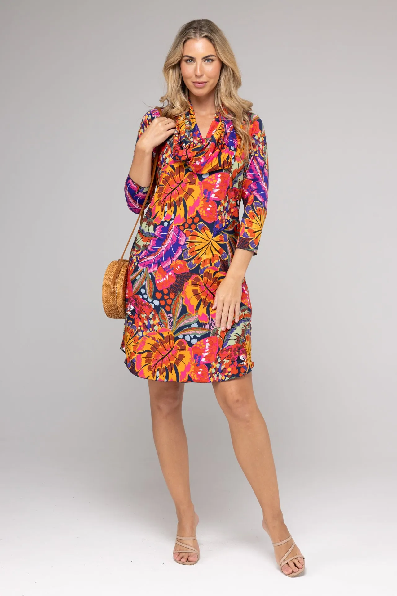 Java Print 3/4 Sleeve Jersey Shift Dress