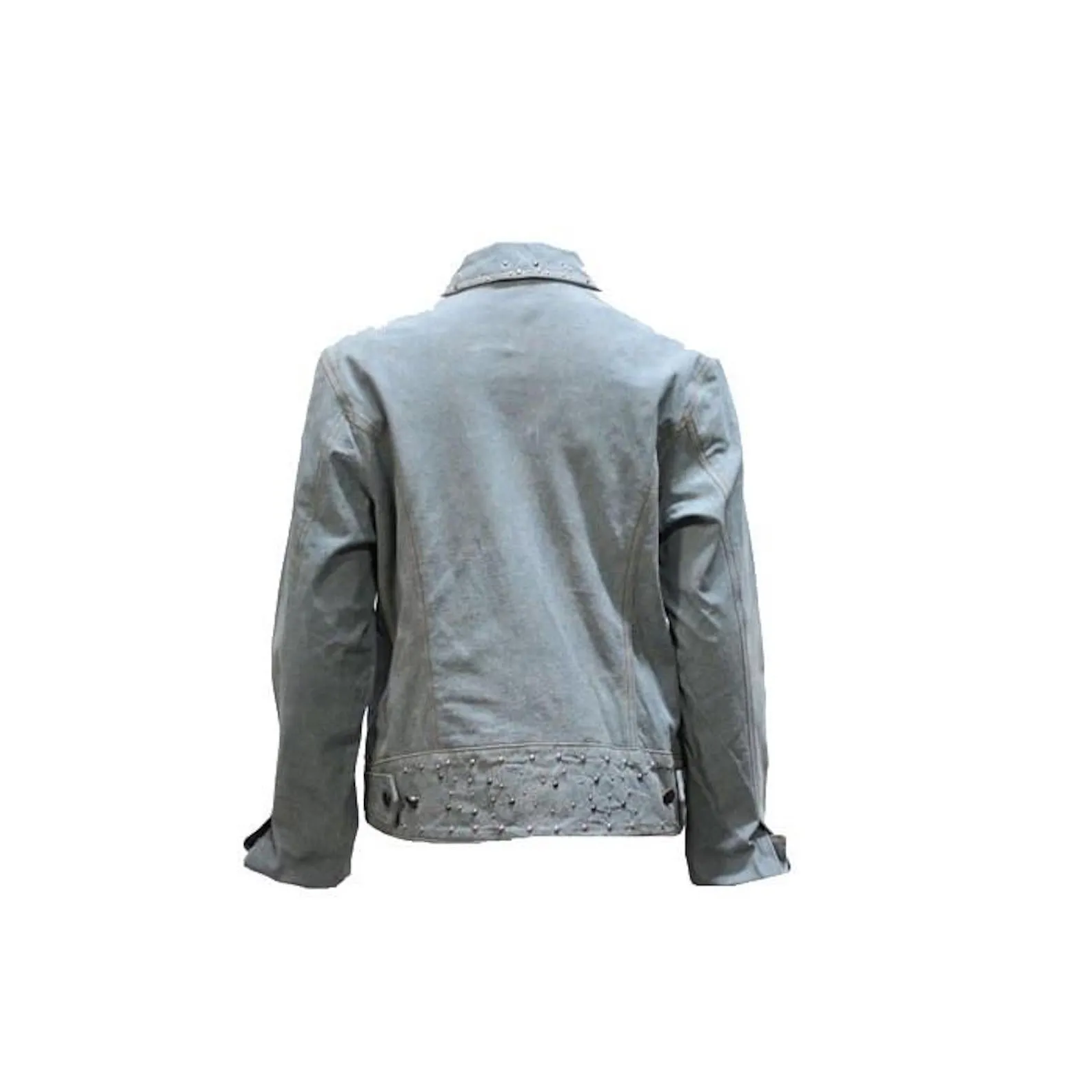 Ladies Genuine Leather Denim Look Jacket with Studs