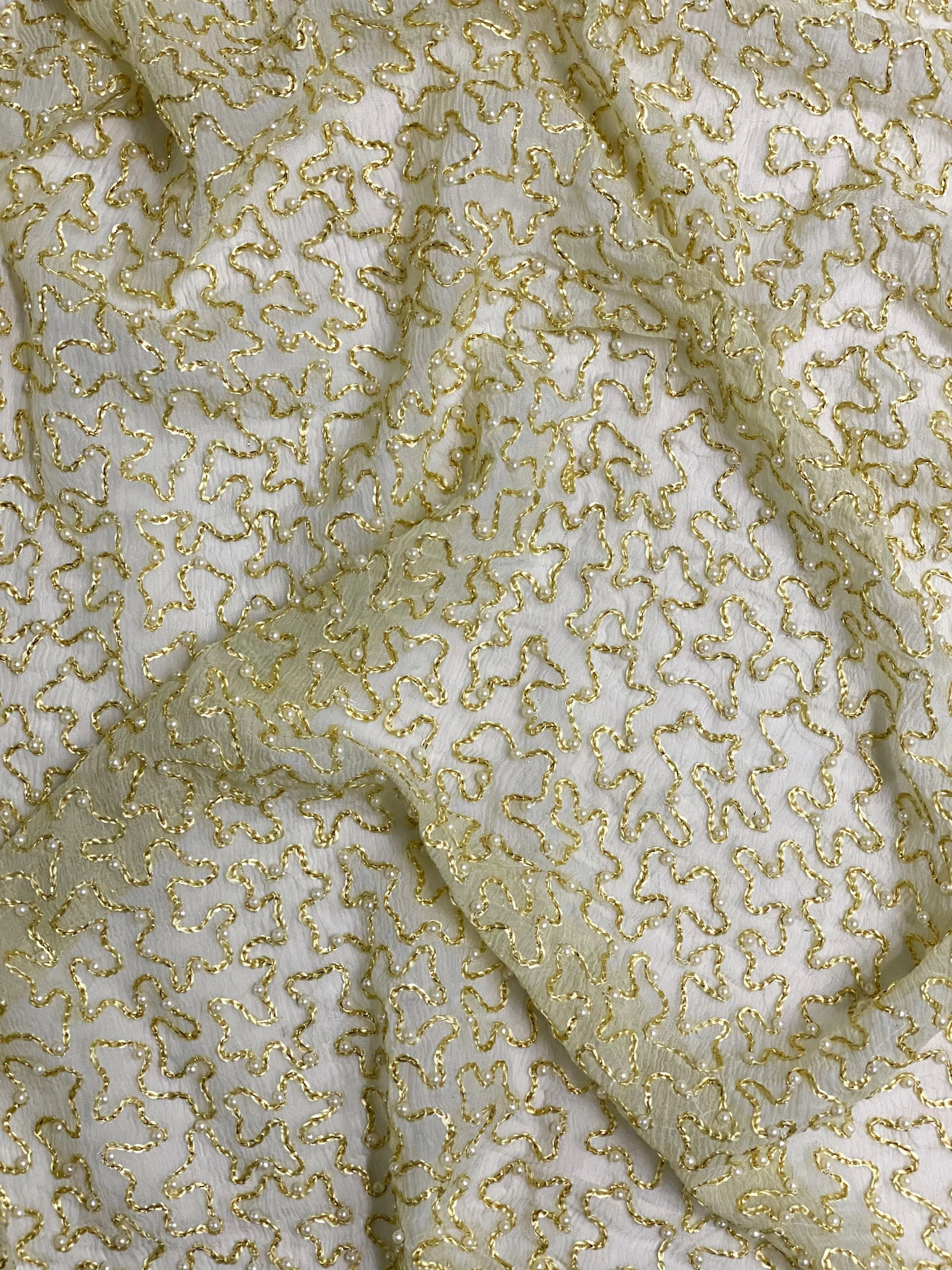 Lemon Grass Sequin & Beads On Silk Chiffon JEC-070-4B Fabric