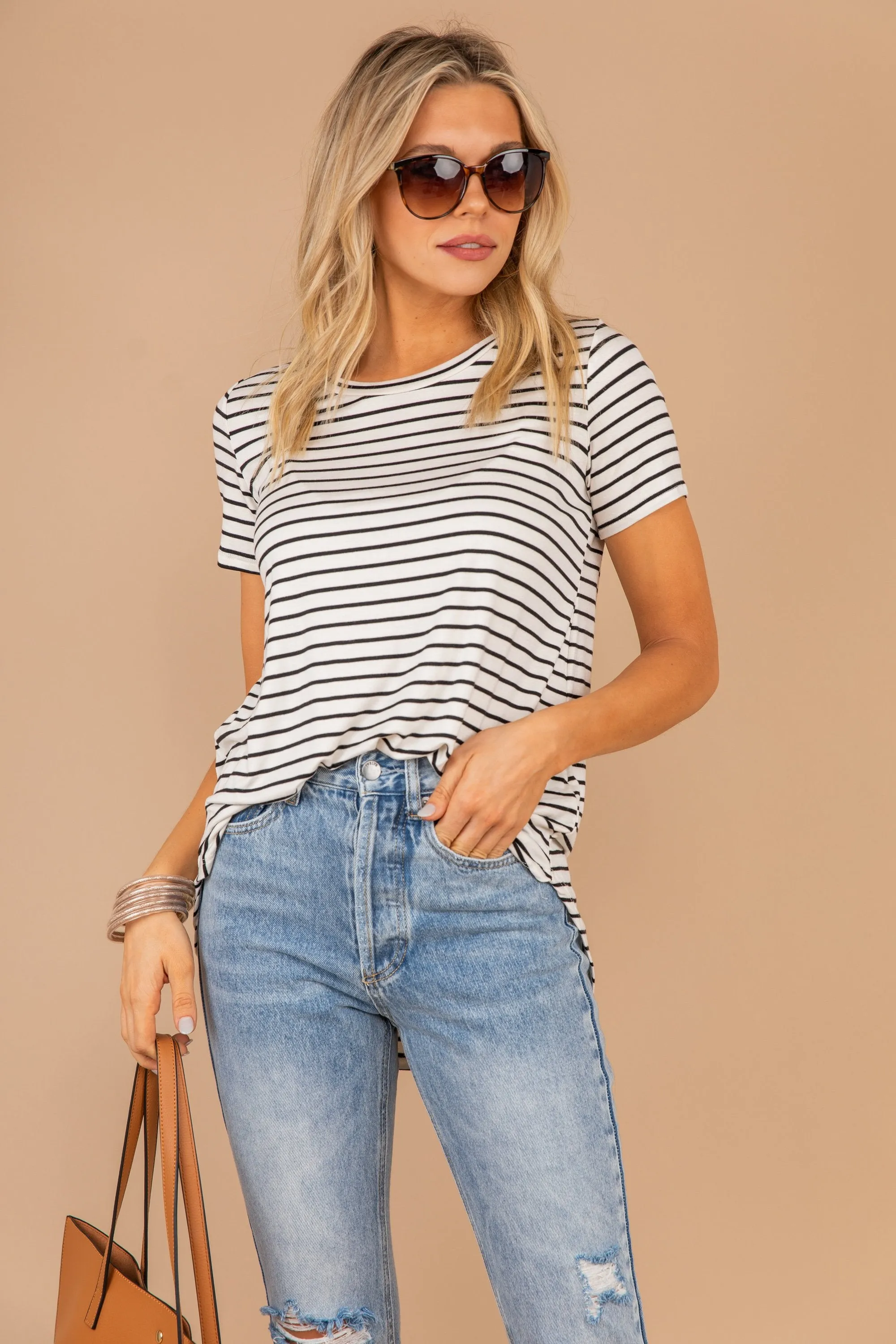 Let's Meet Later White Striped Top