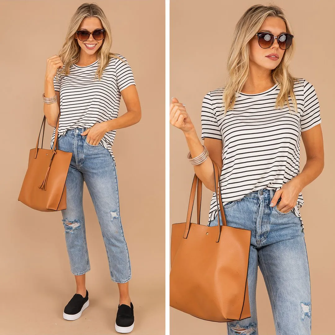 Let's Meet Later White Striped Top