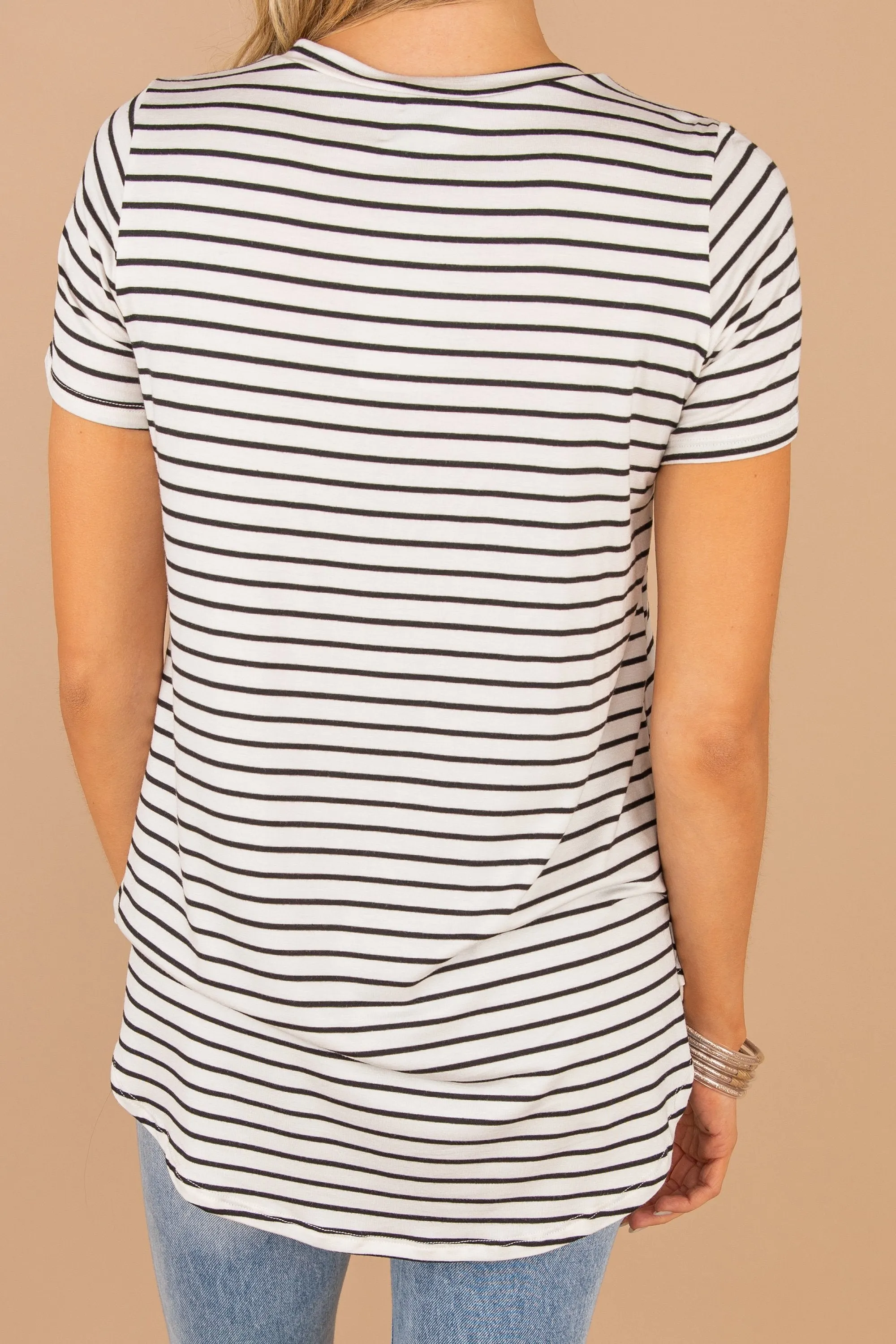 Let's Meet Later White Striped Top