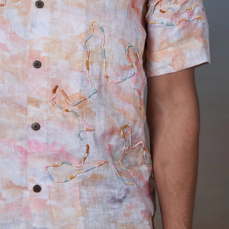 Linen Printed Shirt | Unisex | Hand Embroidered | Multicolour